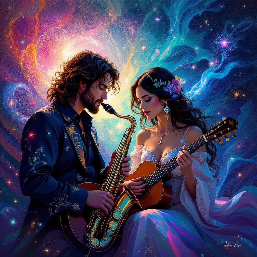 Ethereal Musicians With Bioluminescent Songs in Cosmic Wonde...