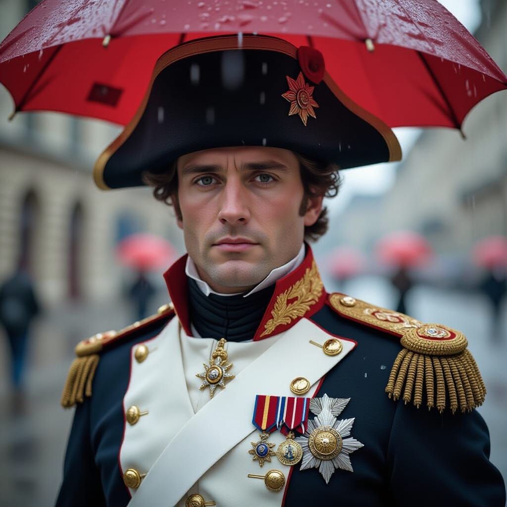 Napoleon Portrait in Rain by Abel Gance Style