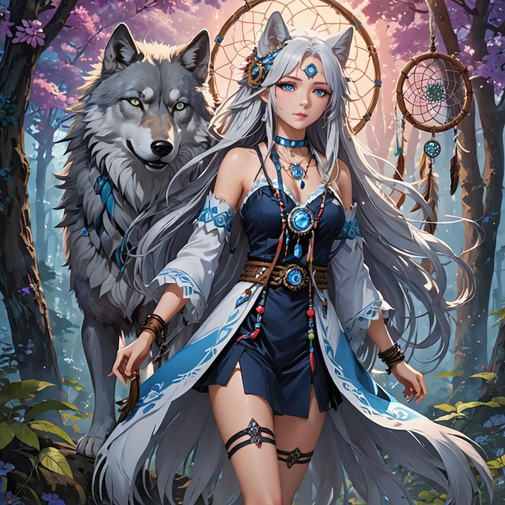 Anime Wolf Woman with Dreamcatcher Outfit