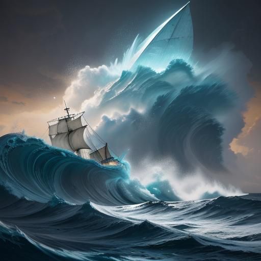 Stormy Seas: A Ship Battles the Moonlit Ocean