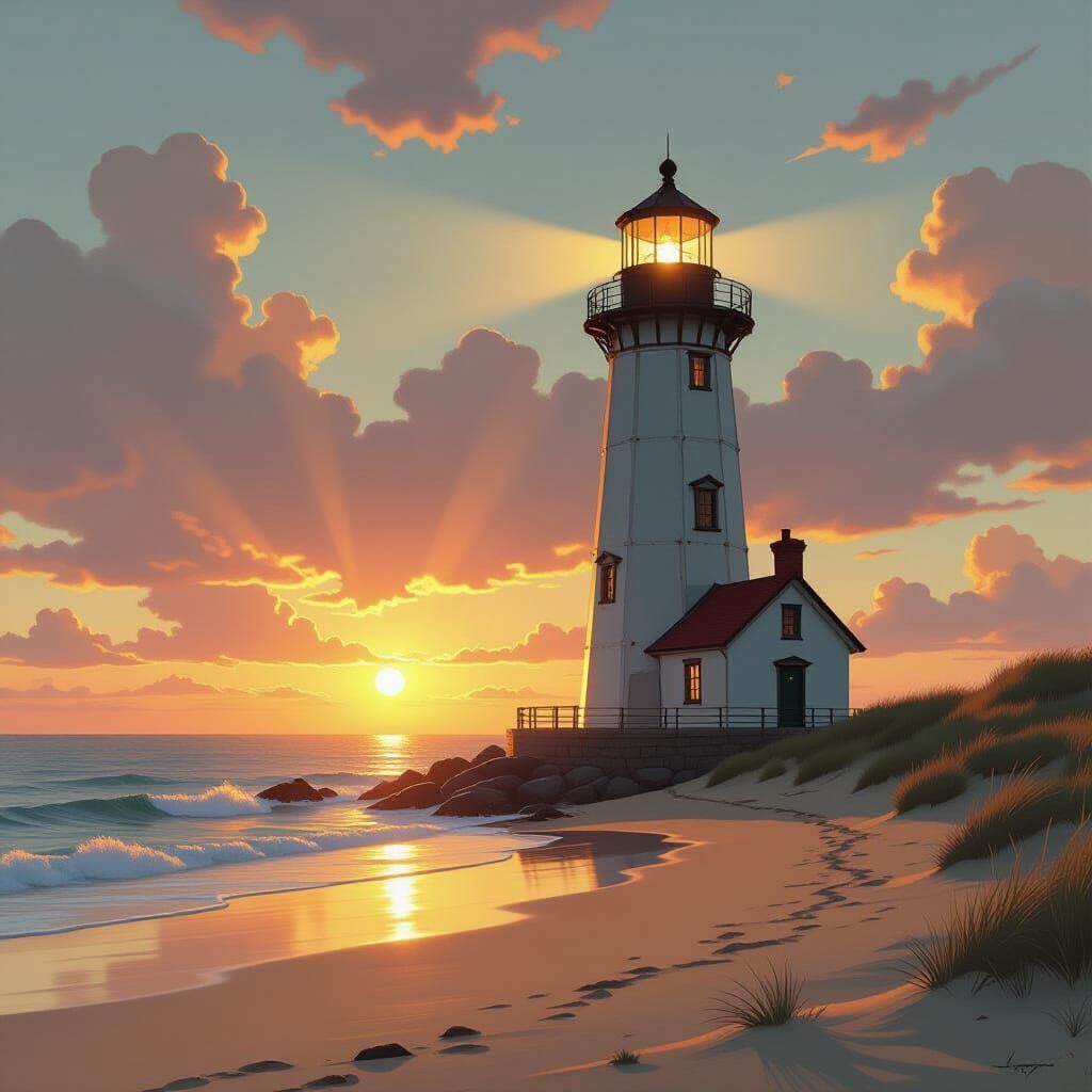 Futuristic Lighthouse on Pristine Beach
