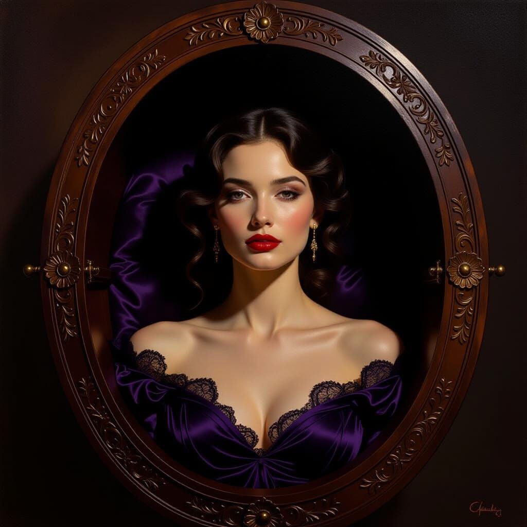 Ethereal Woman in Ornate Coffin Oil Painting