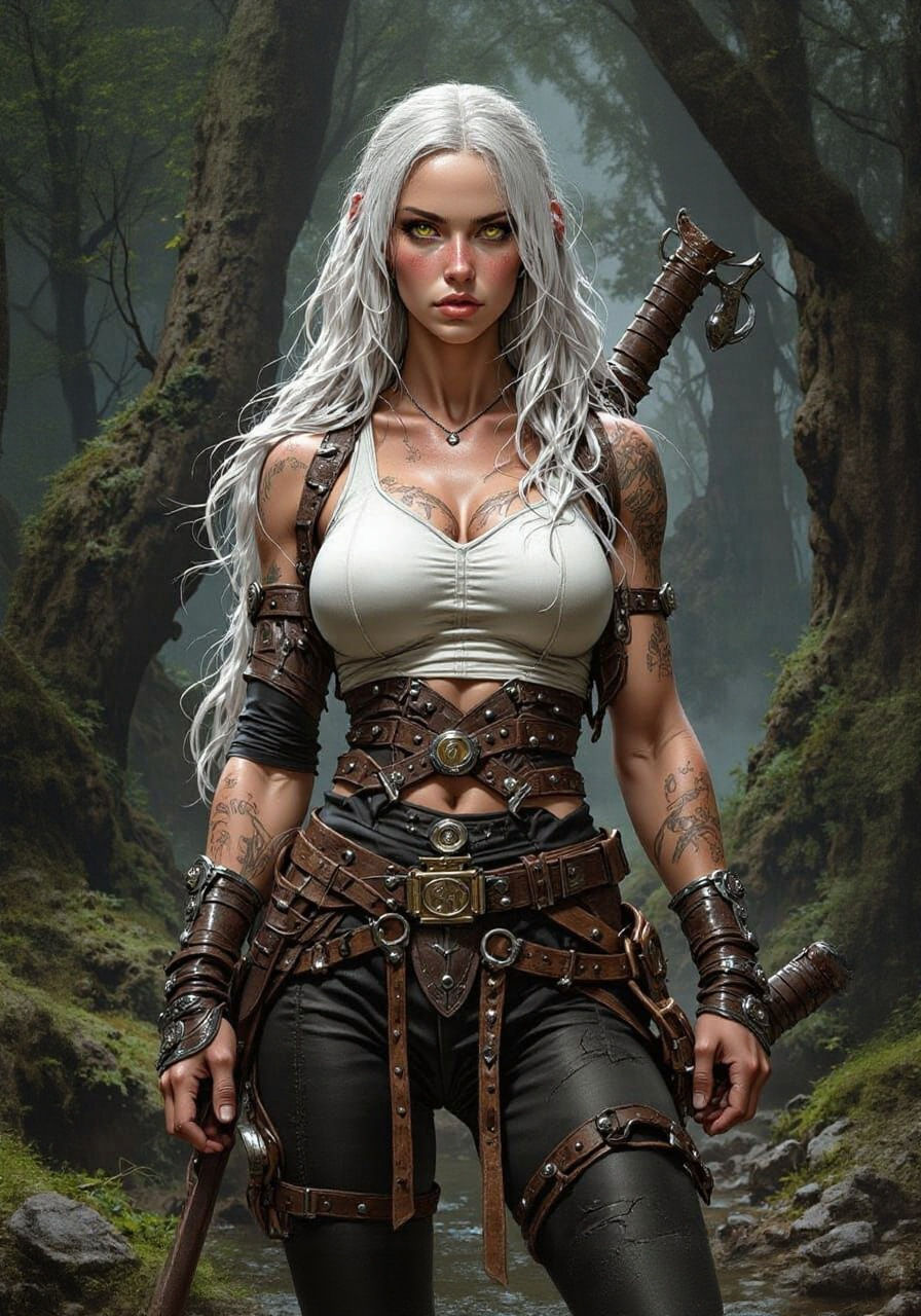 Hyper-Bimbo Warrior in Swamp, Comic Art Style