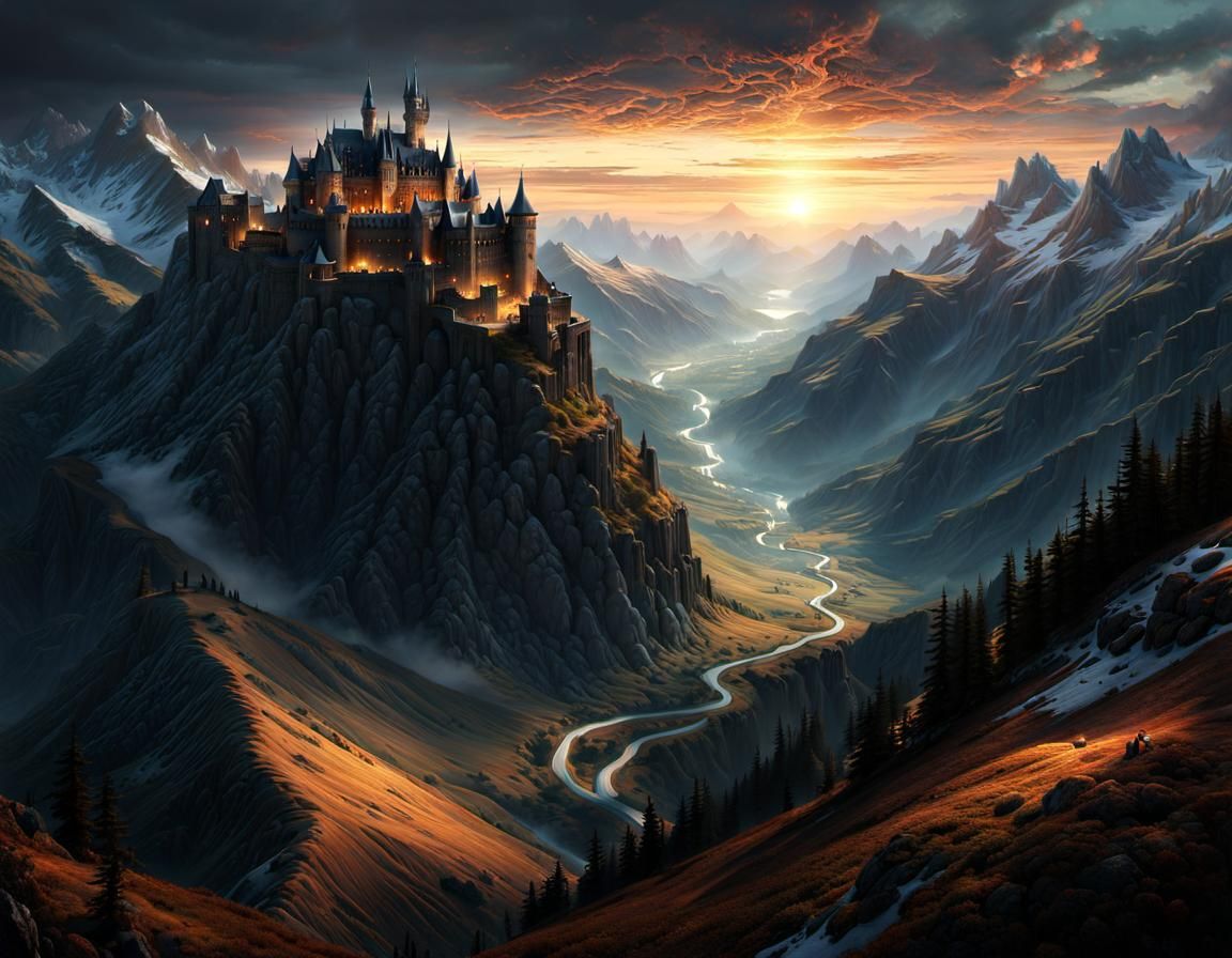 Majestic Fantasy Realm in Mountain Valley