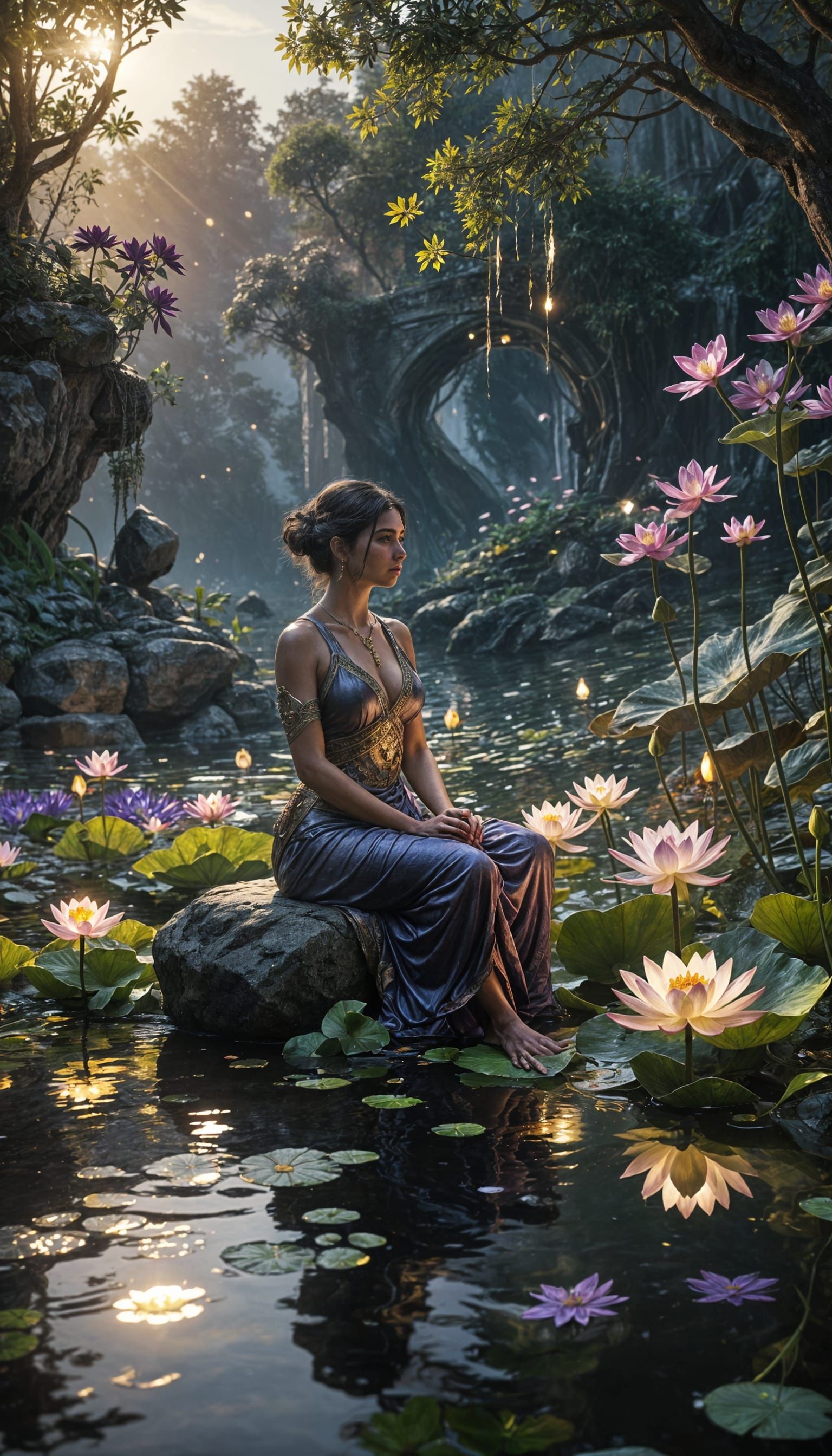 Ethereal Lotus Garden in Dark Fantasy Style
