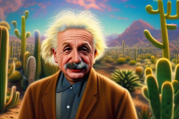 Einstein Selfie in Desert, Ethereal Fantasy Style