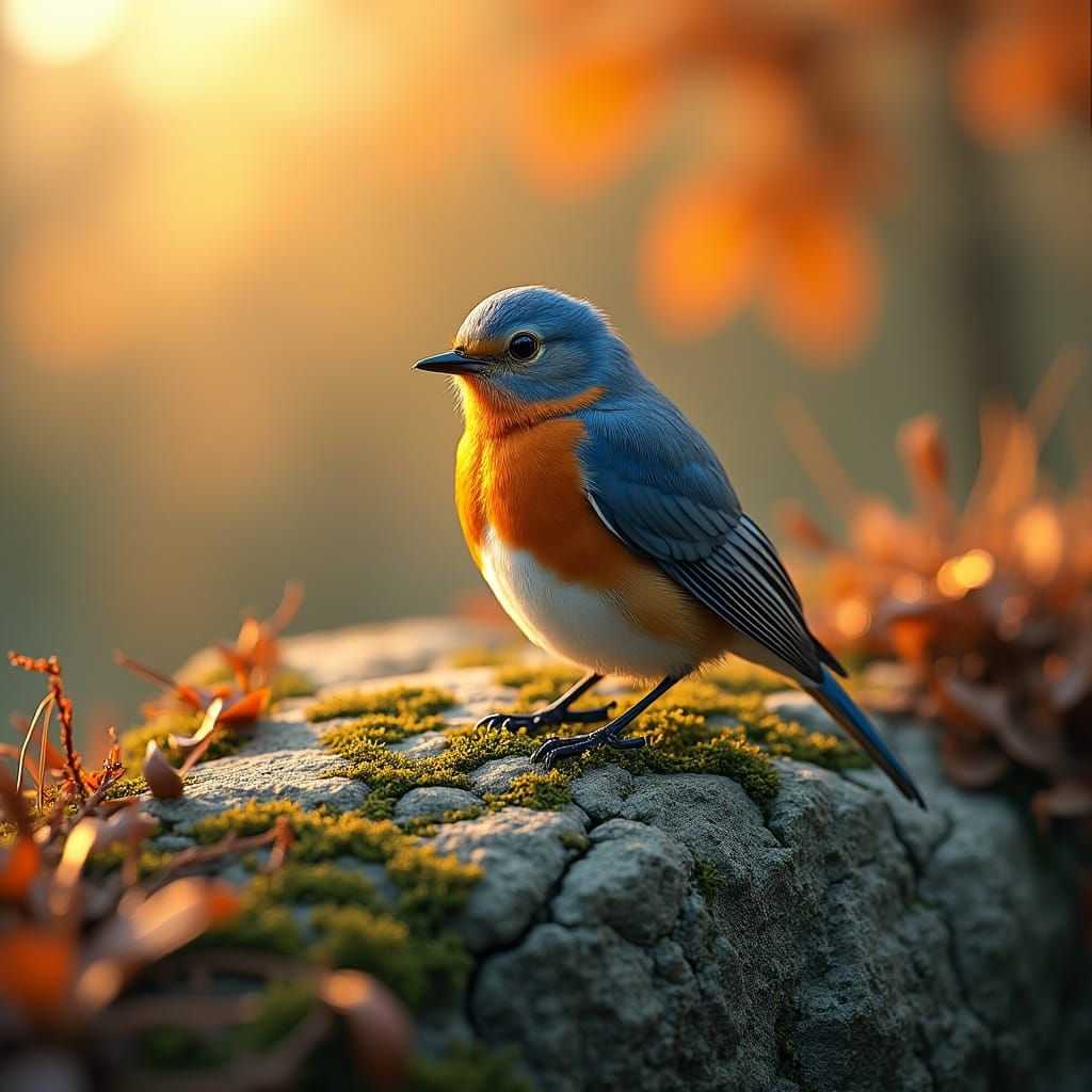 Bird in Autumn, Dreamlike Airbrushed Painting