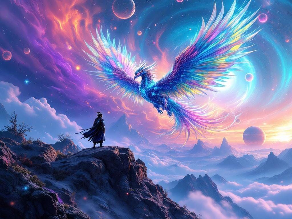 Glass Griffin Soaring Through Alien Sky in Graffiti Art