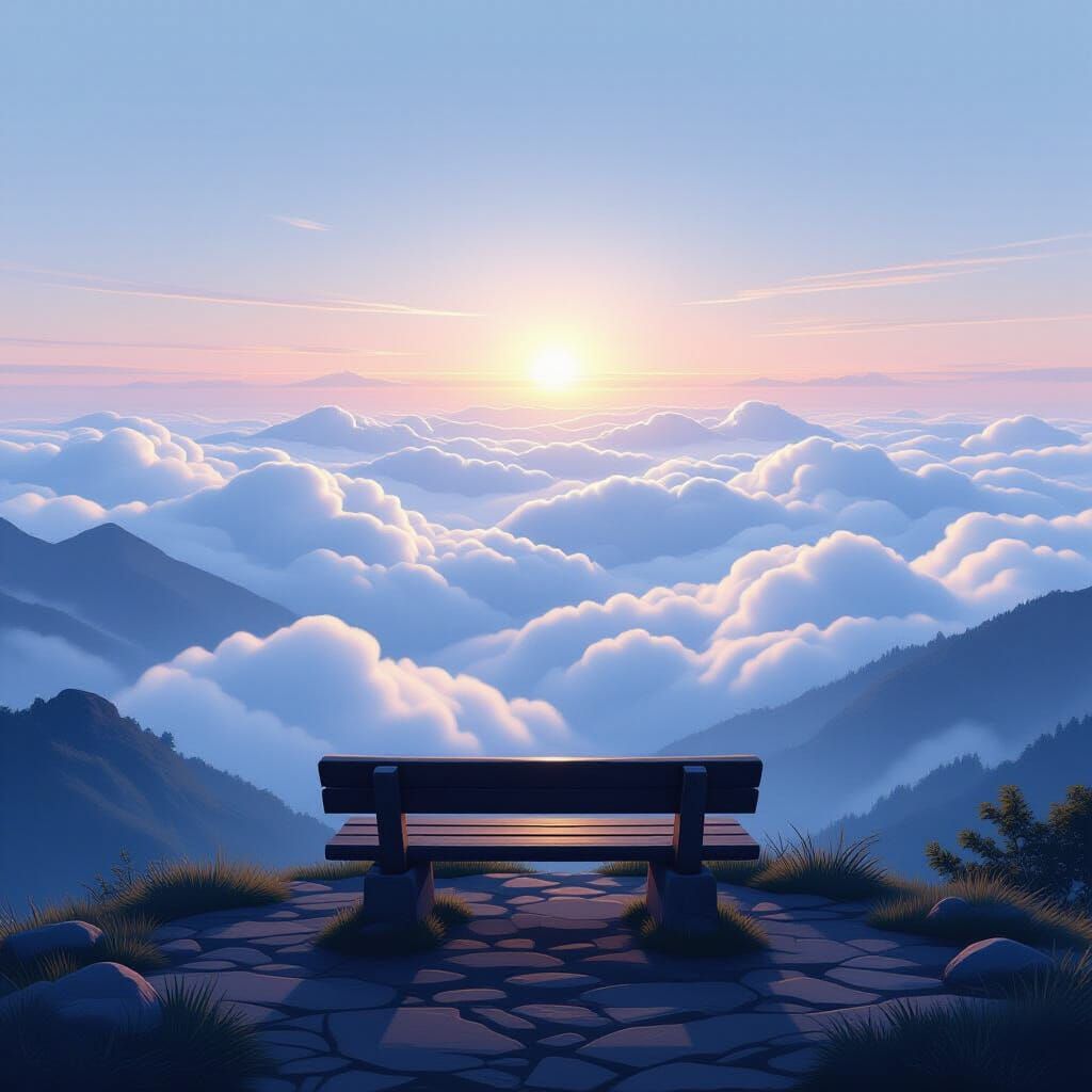 Secluded Mountaintop Sanctuary with Luminous Clouds