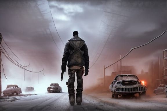Post-Apocalyptic Winter Cityscape in Hyperrealistic Style