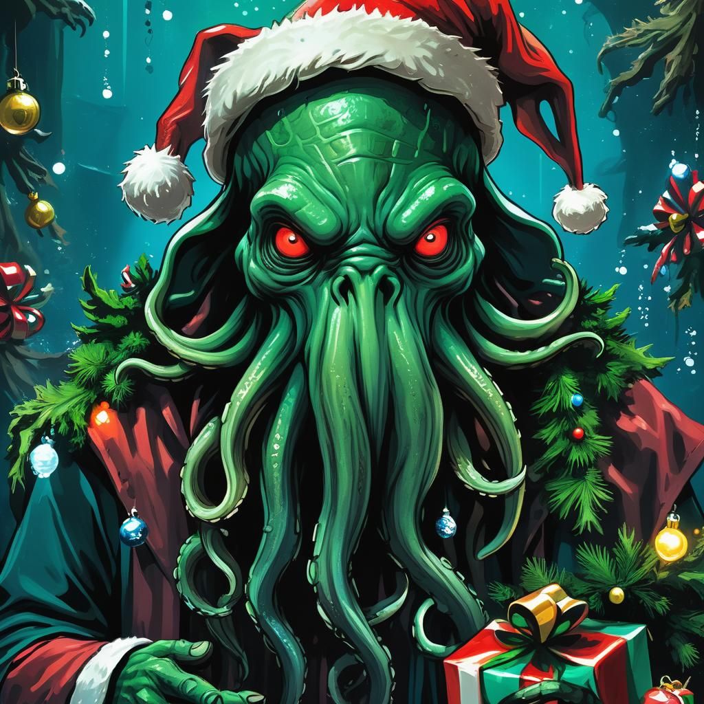 Eerie Cthulhu in Festive Comic Book Style