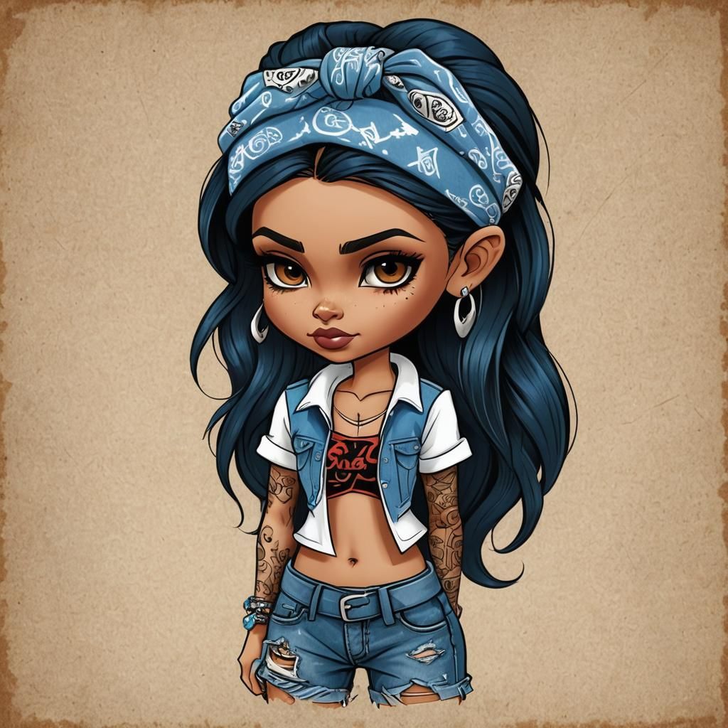Bratz Doll Character with Chicano Style Tattoos