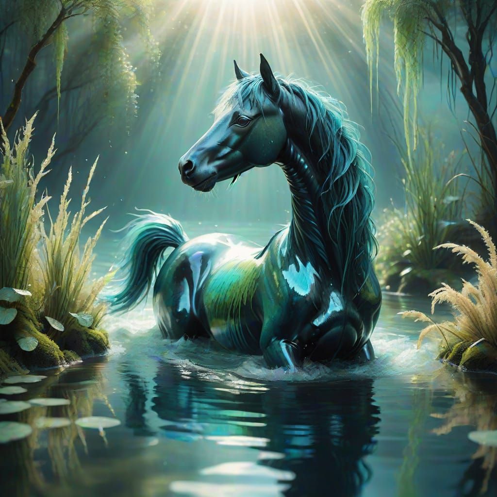 Mystical Kelpie: Horse and Seaweed Water Demon