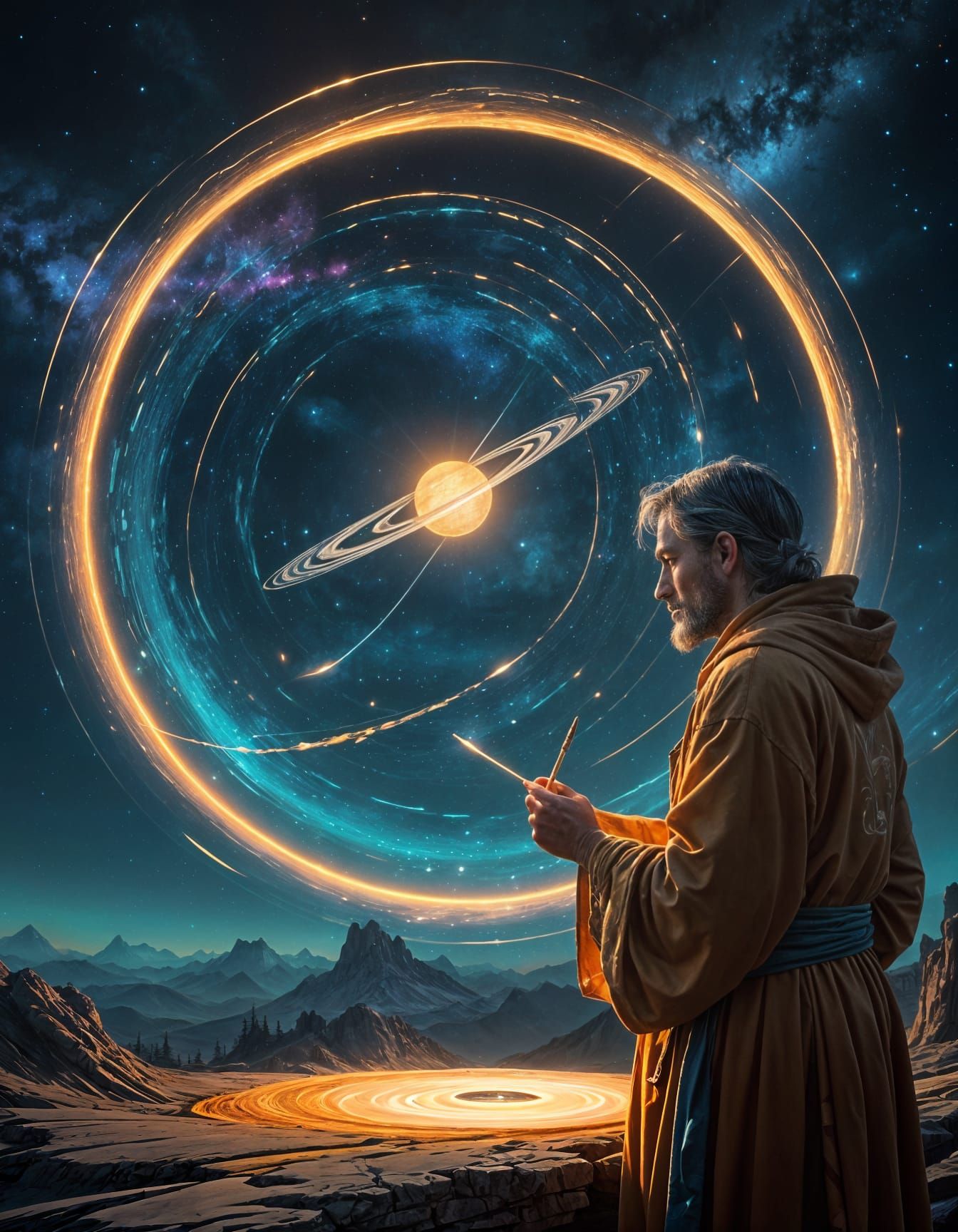 Celestial Calligrapher Inscribing Saturn's Rings