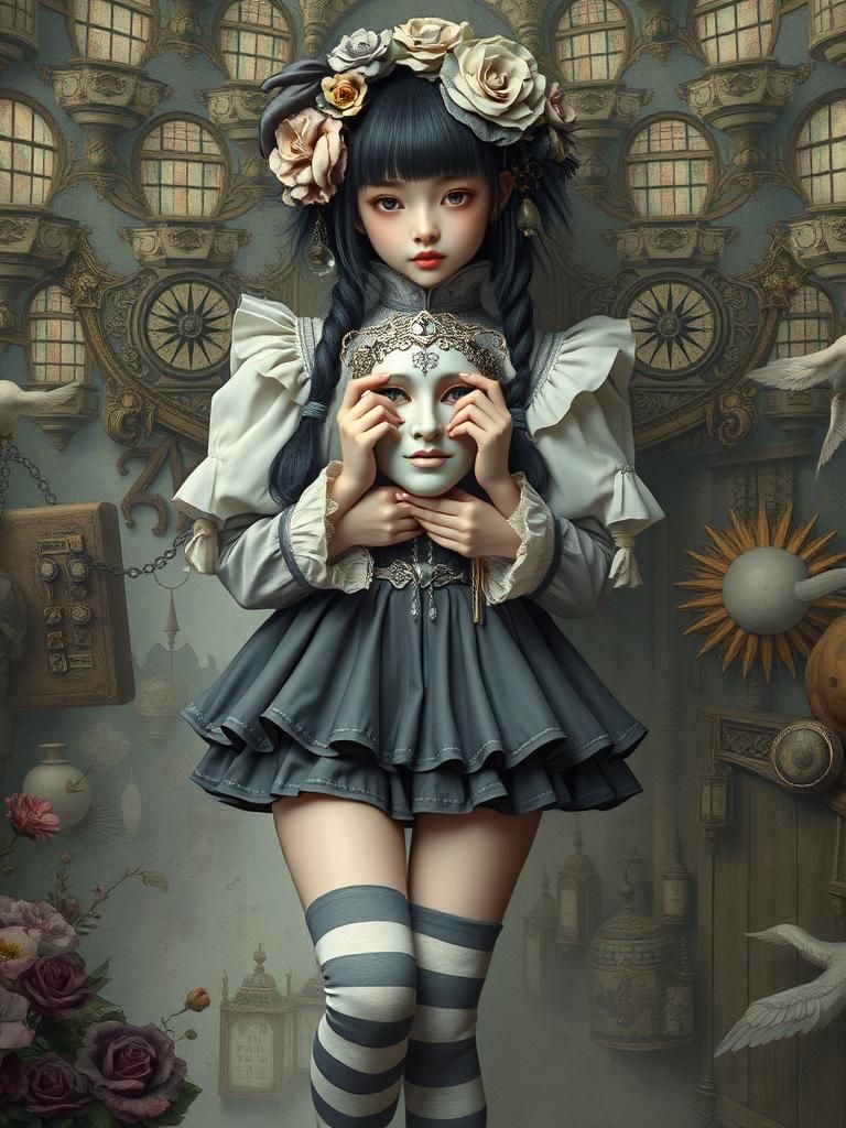 Fantasy Girl with Mask in Digital Painting Style