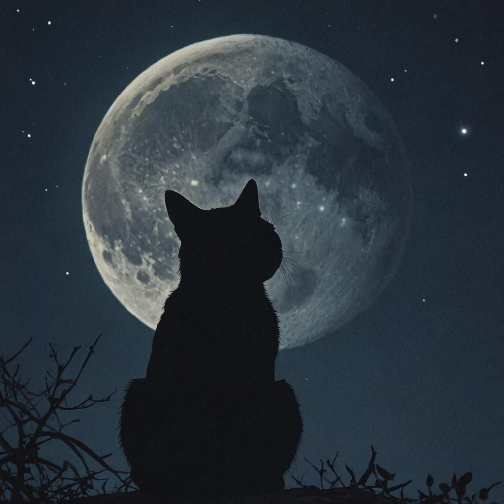 Cat and Moon Surrealism in Japanese Horror Style