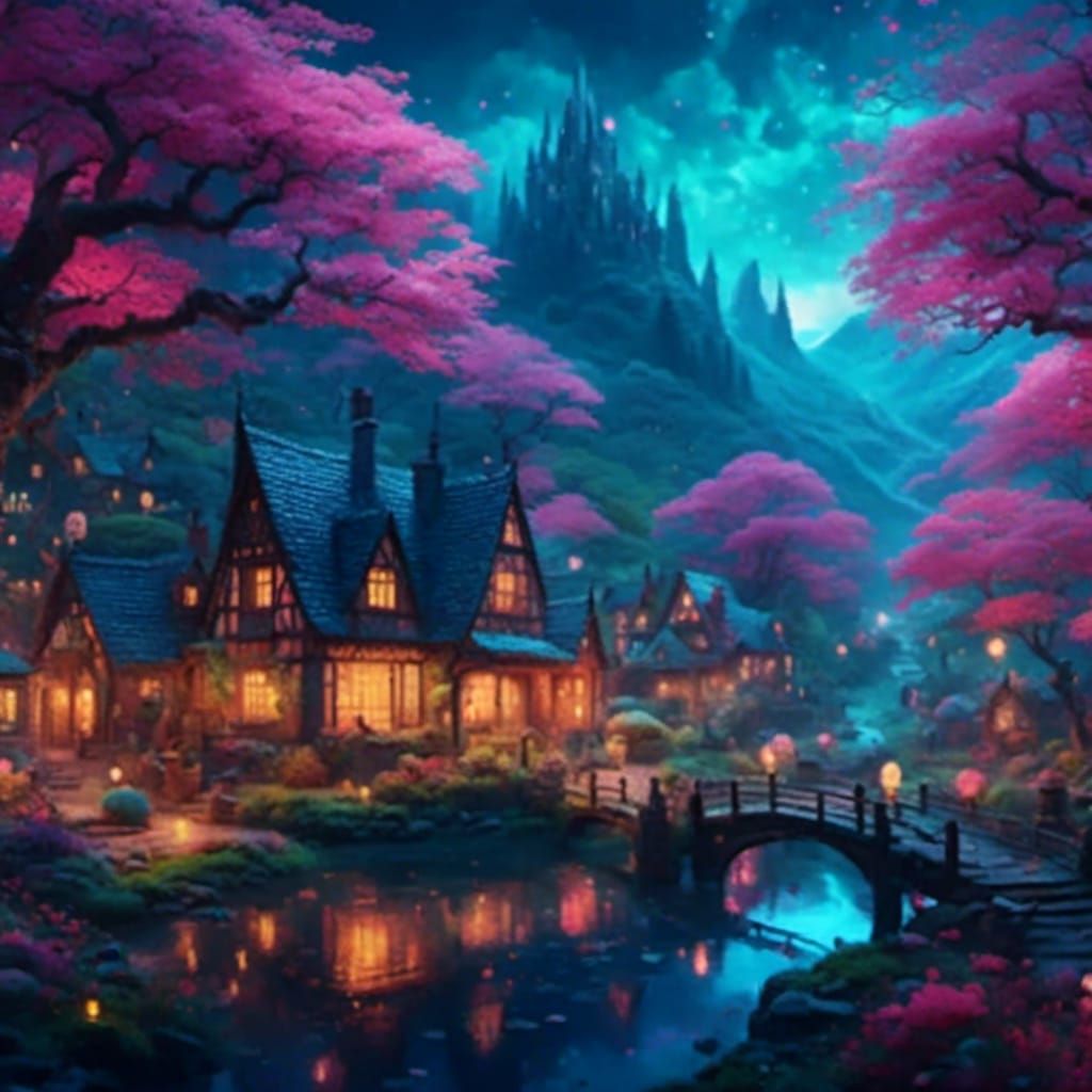 Haunted Countryside Village in Dreamy Darkness