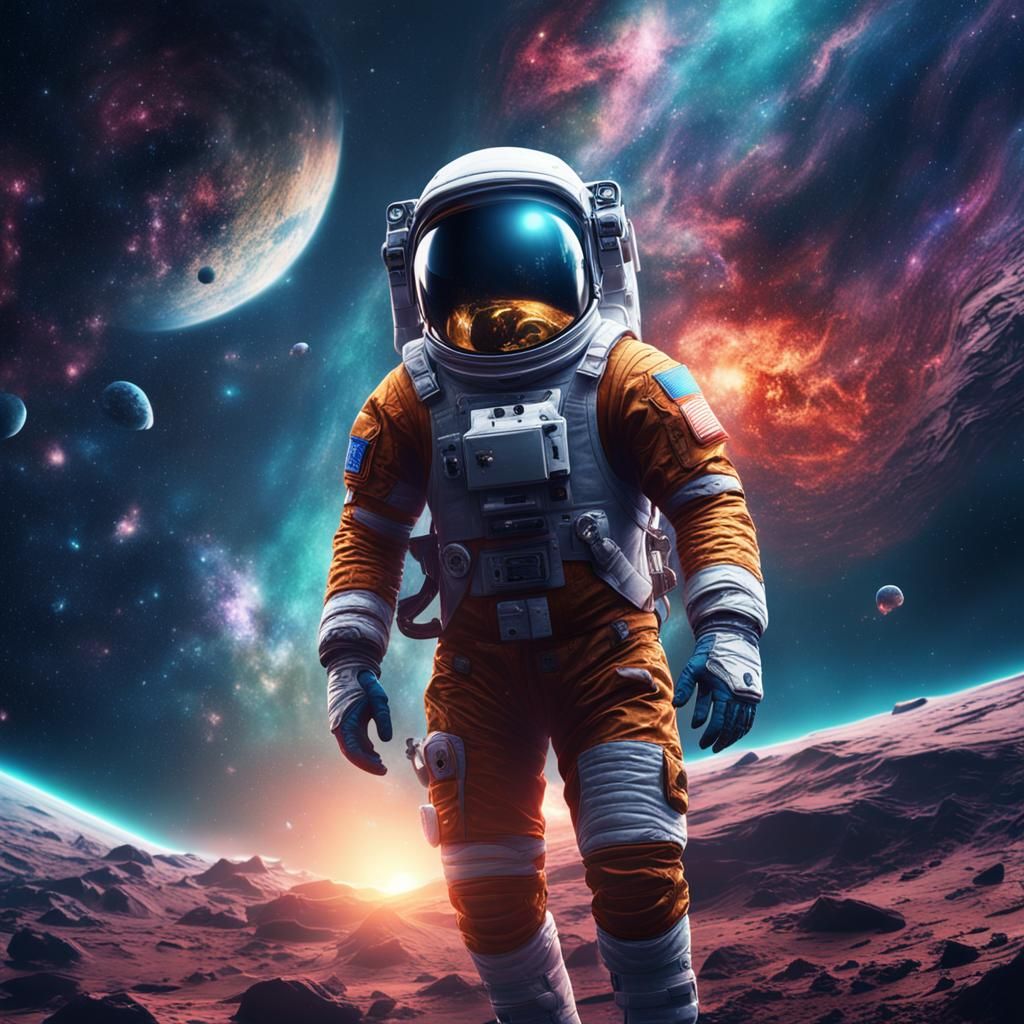 Astronaut in Galaxy: Detailed Matte Painting