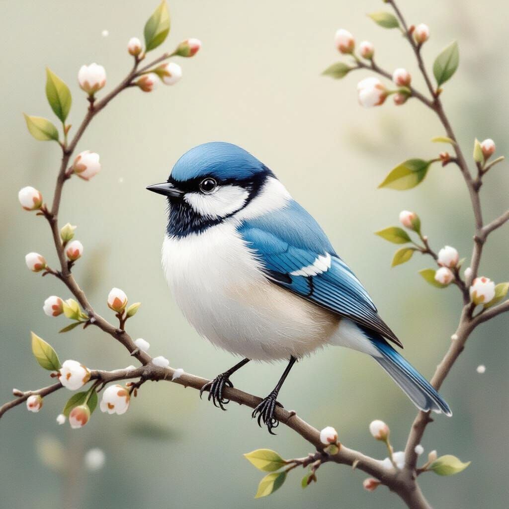 Whimsical Bird Illustration: Sky-Blue Belly, Snowy White Bod...