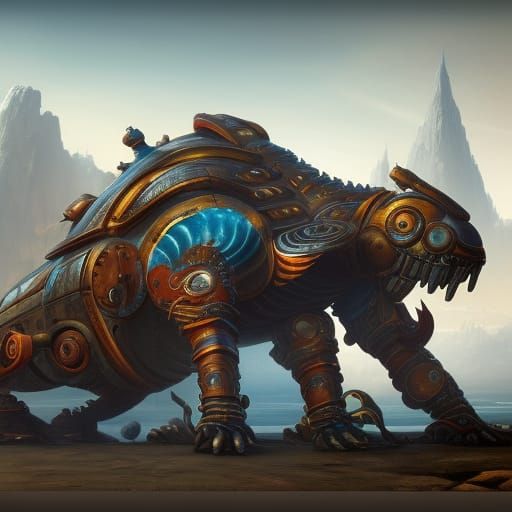 Steampunk Shell Creature with Mechanical Legs