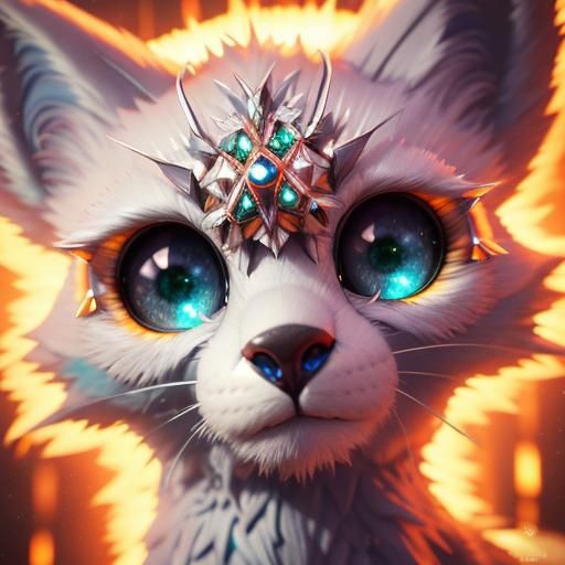 Emerald-Eyed Furry Animal in 3D Animated Style