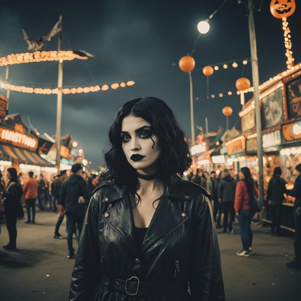 Halloween Carnival: Cinematic Film Still of Woman