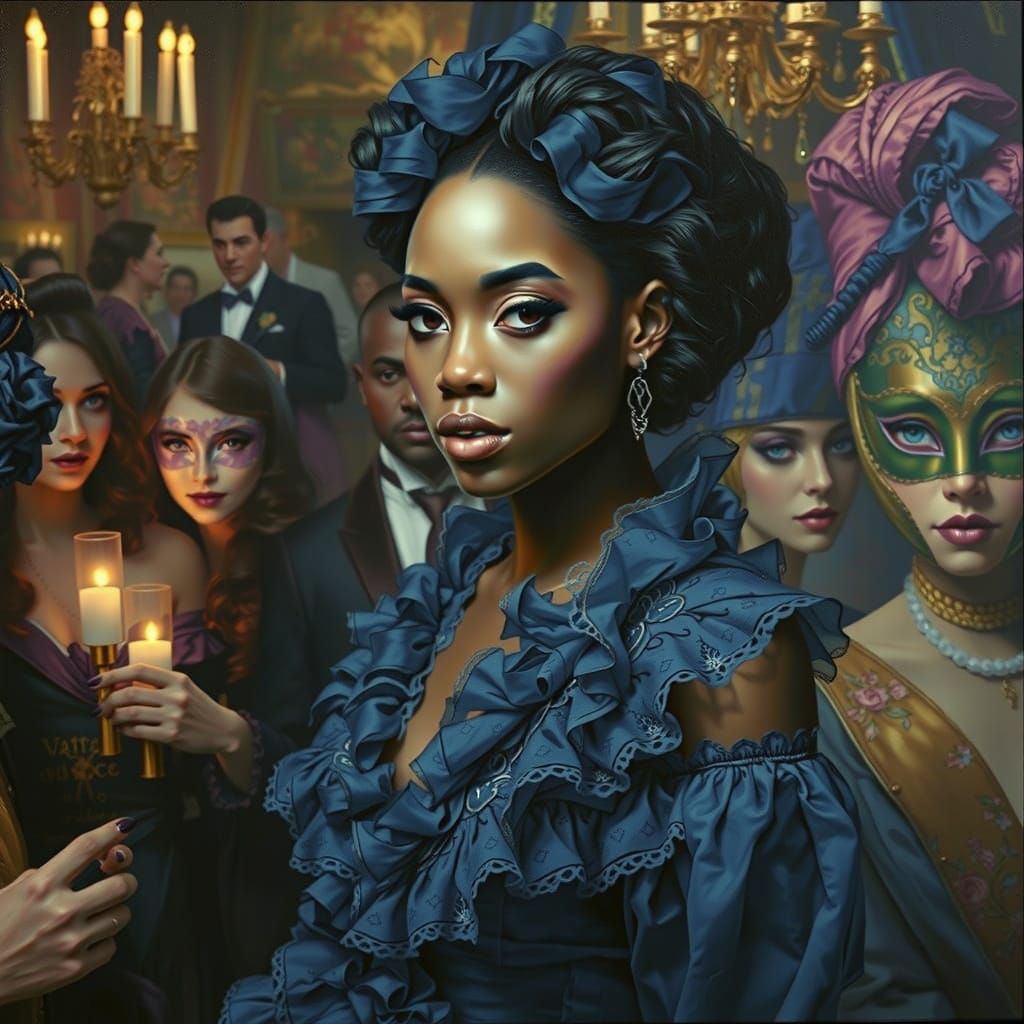Indigo Aristocrat at Royal Masquerade, Oil on Canvas