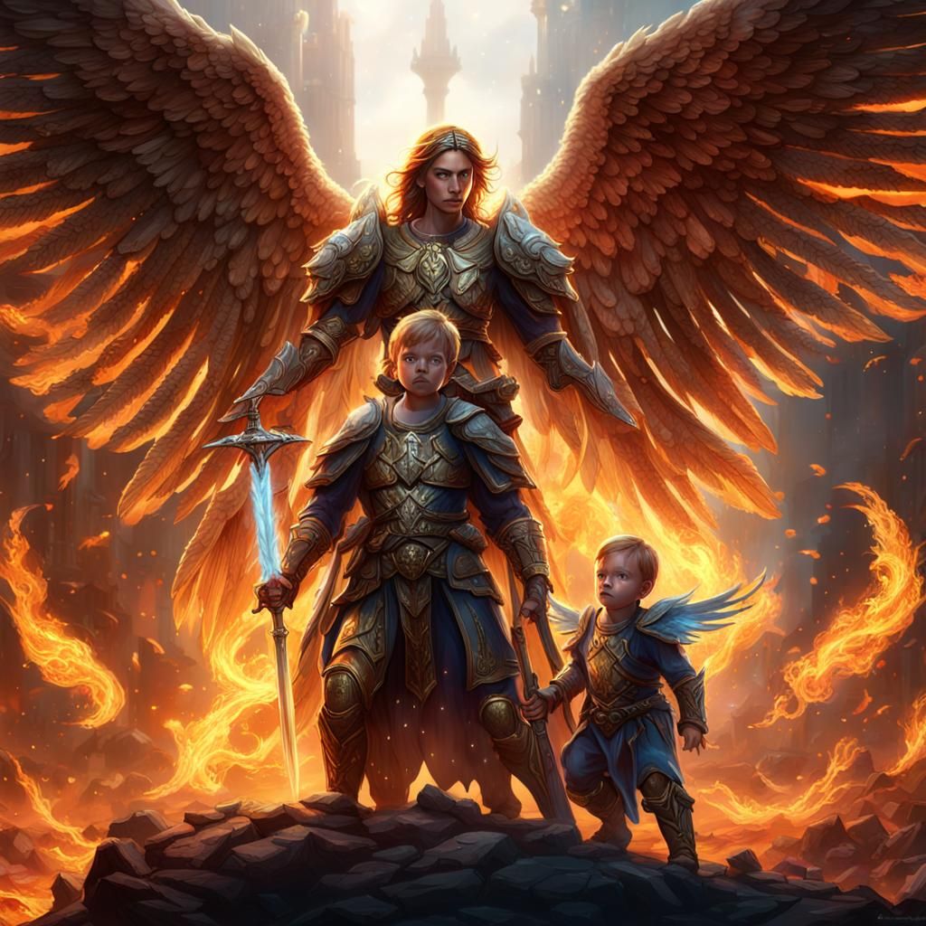 Warrior Angel Protecting Mother and Child