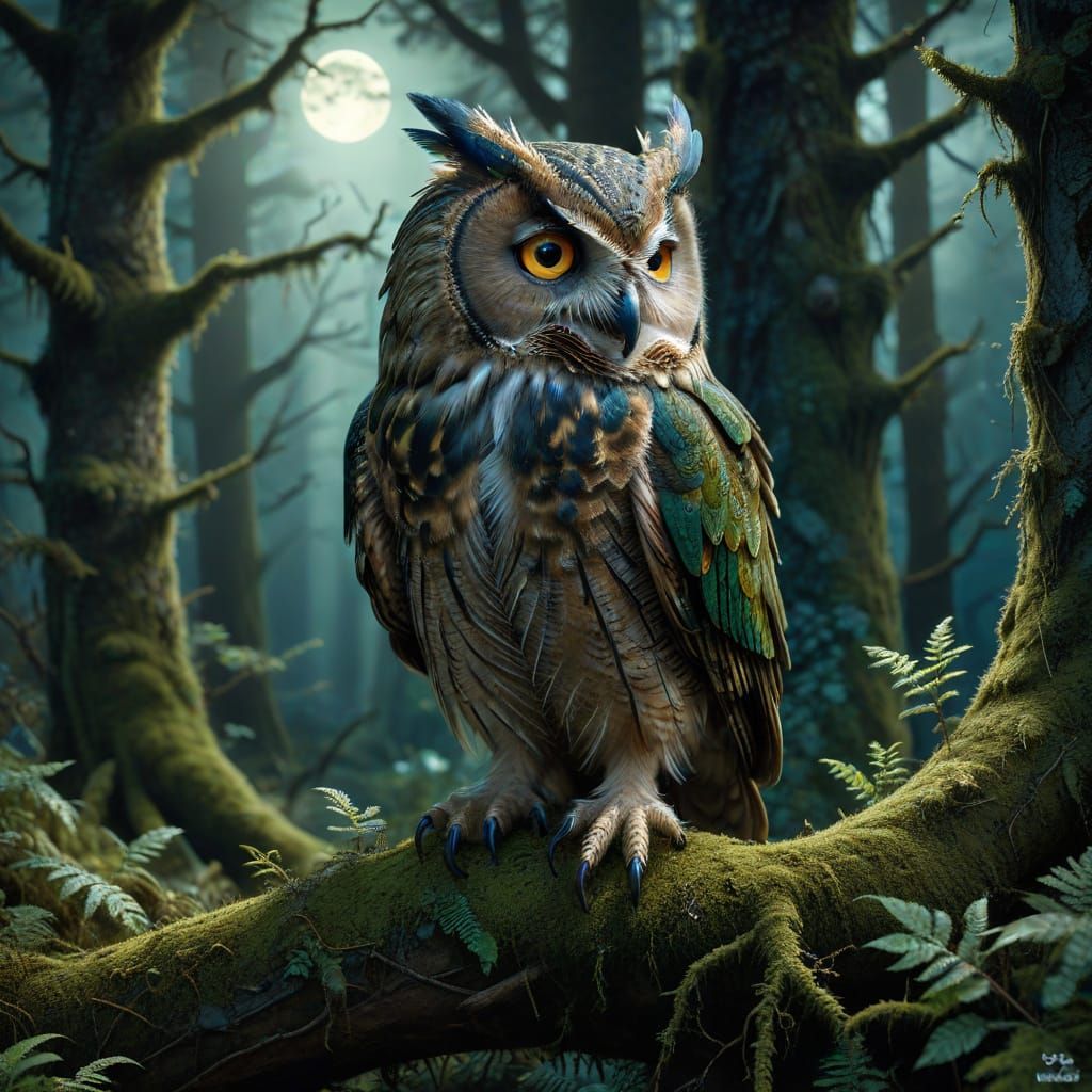 Wise Owl Guardian of Enchanted Forest