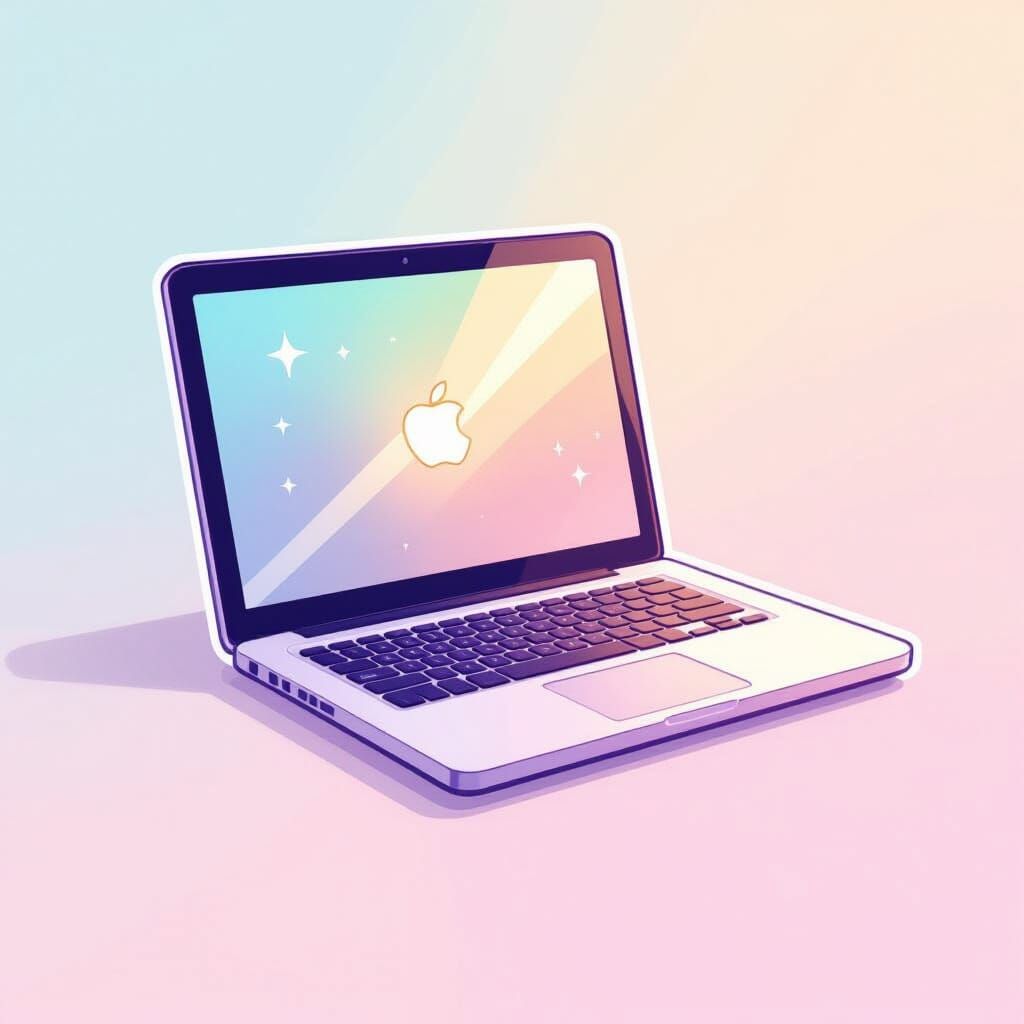 Cute Cartoon Laptop Sticker with Glowing Screen