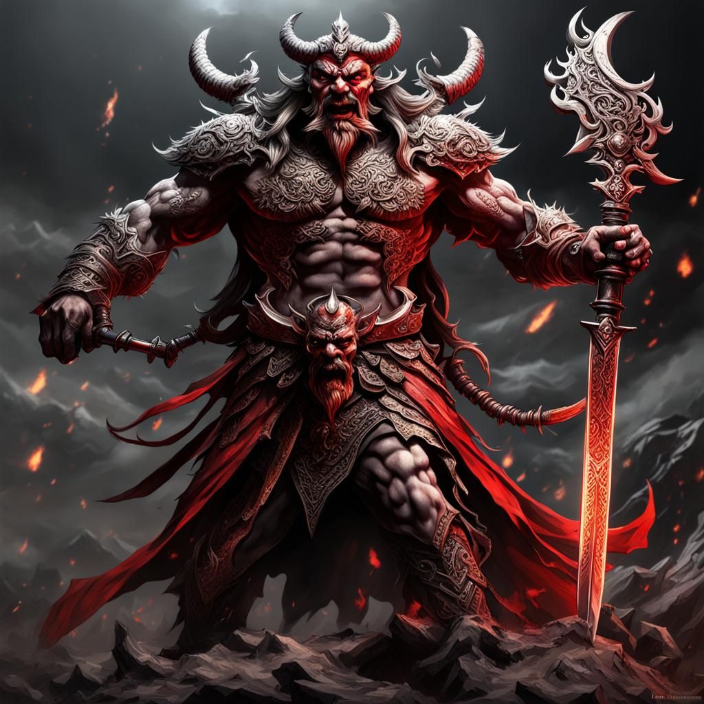 Altai Demon God of the Underworld in Dark Fantasy Style