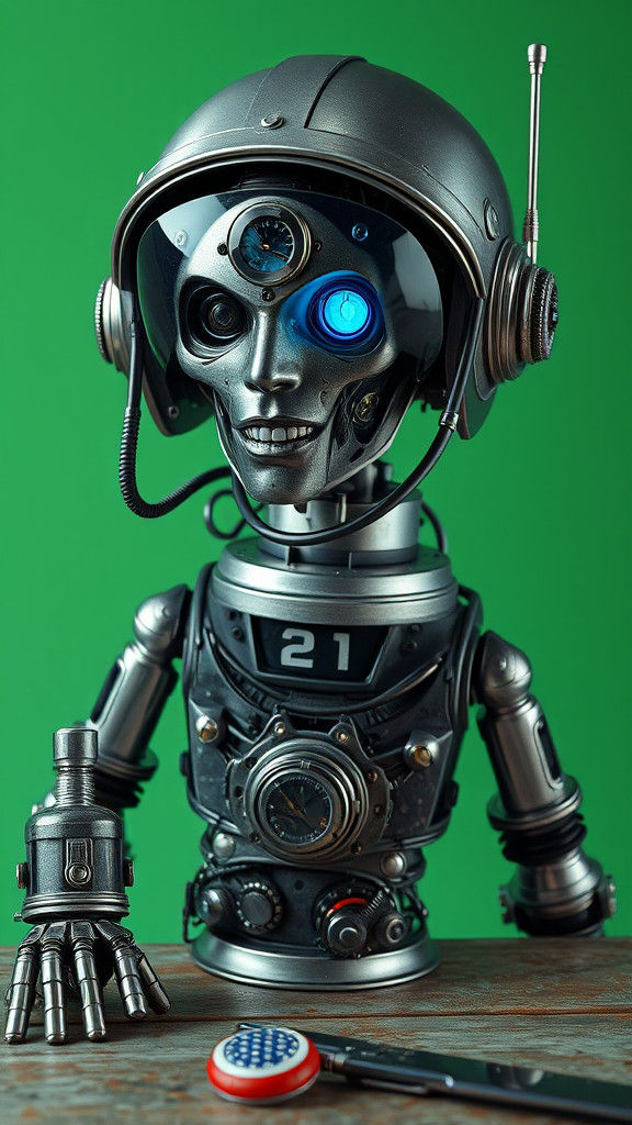 Cyberpunk Clockwork Robot in Futuristic Spacesuit