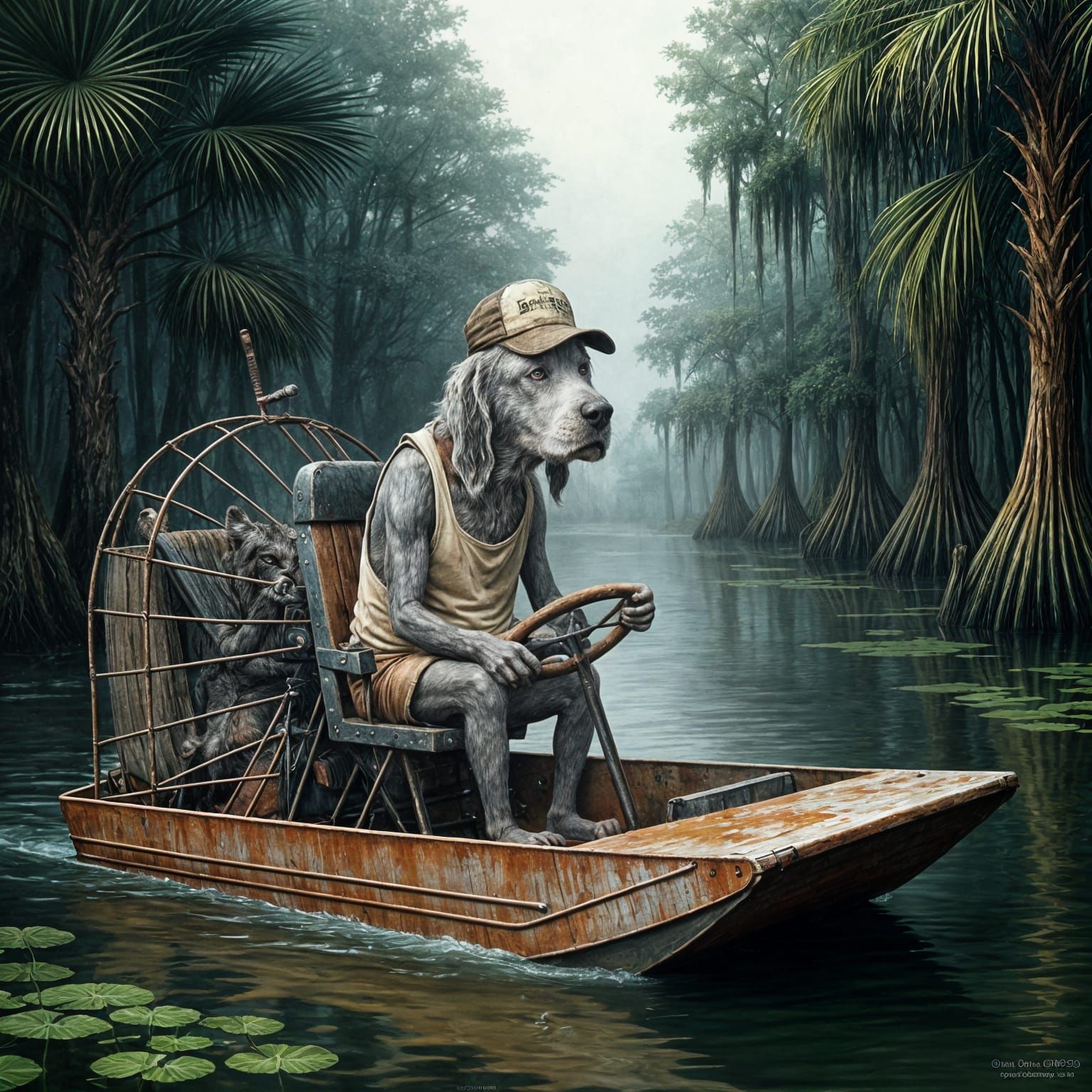 Weathered Hound Dog Captain D Navigates Florida Bayou