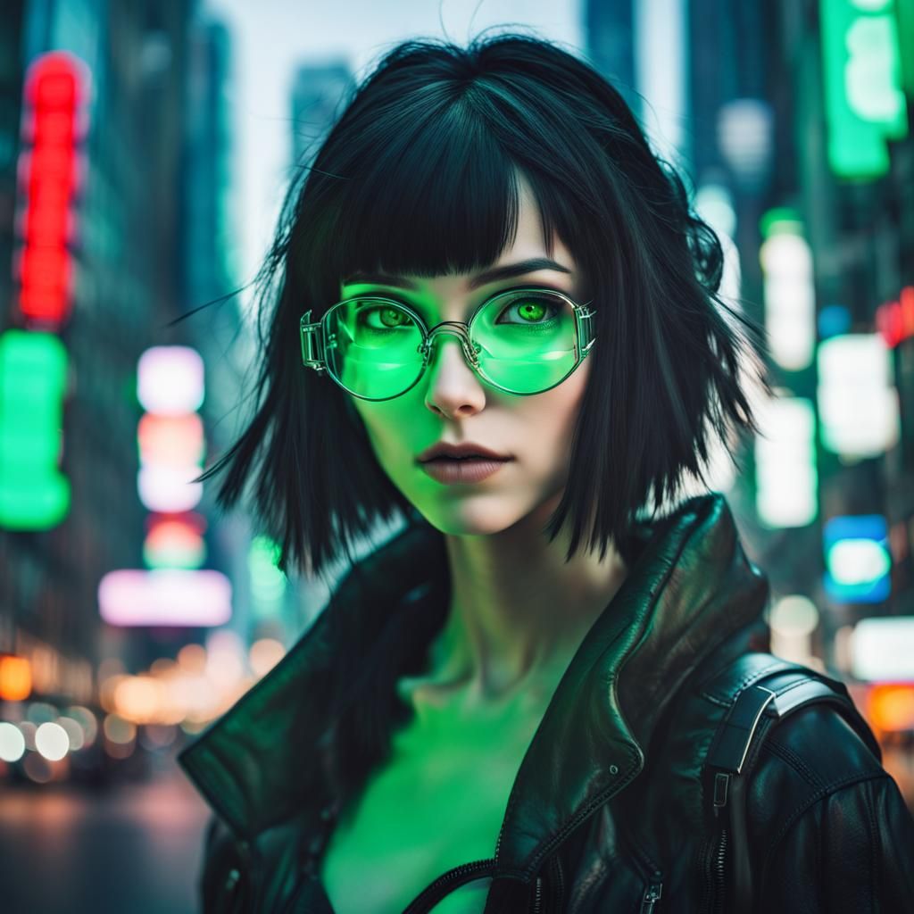 Mysterious Cyberpunk Girl in Vibrant City