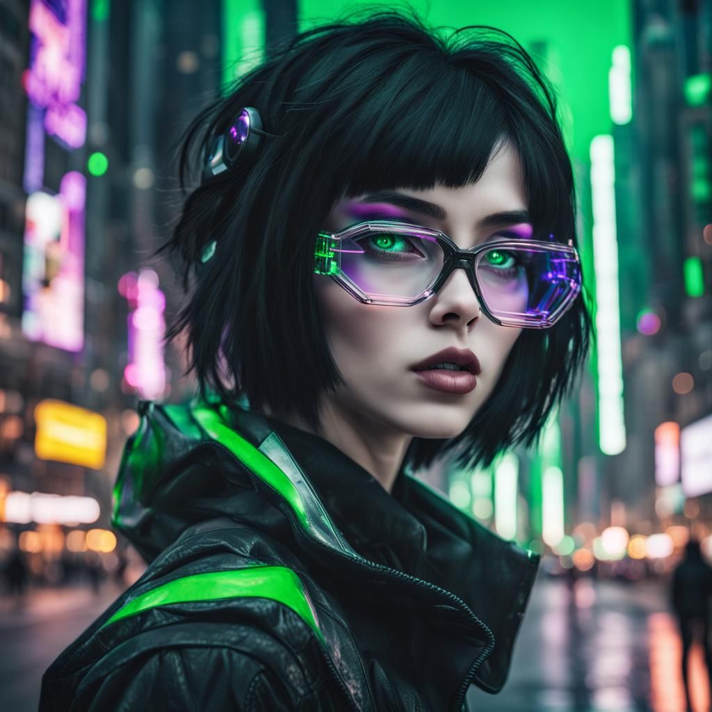 Mysterious Cyberpunk Girl in Vibrant Cityscape