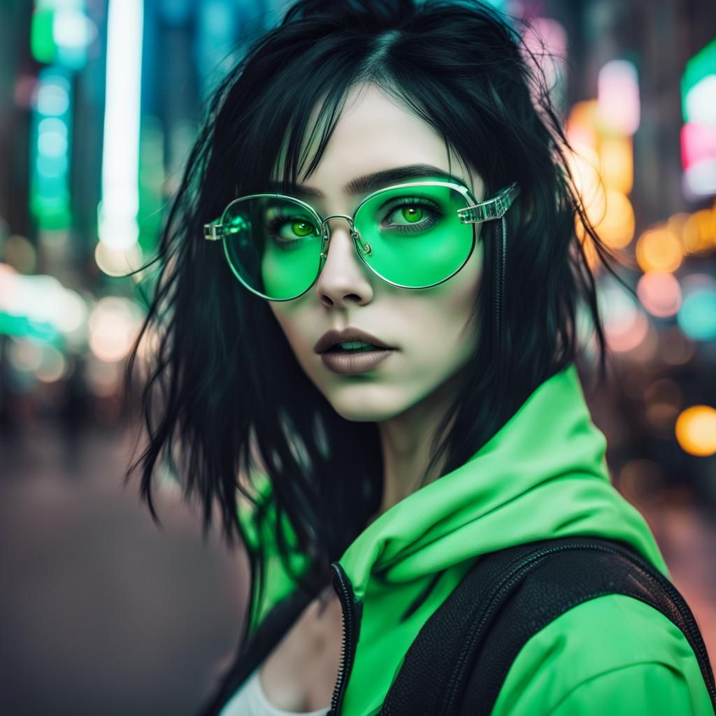 Mysterious Cyberpunk Girl in Vibrant City