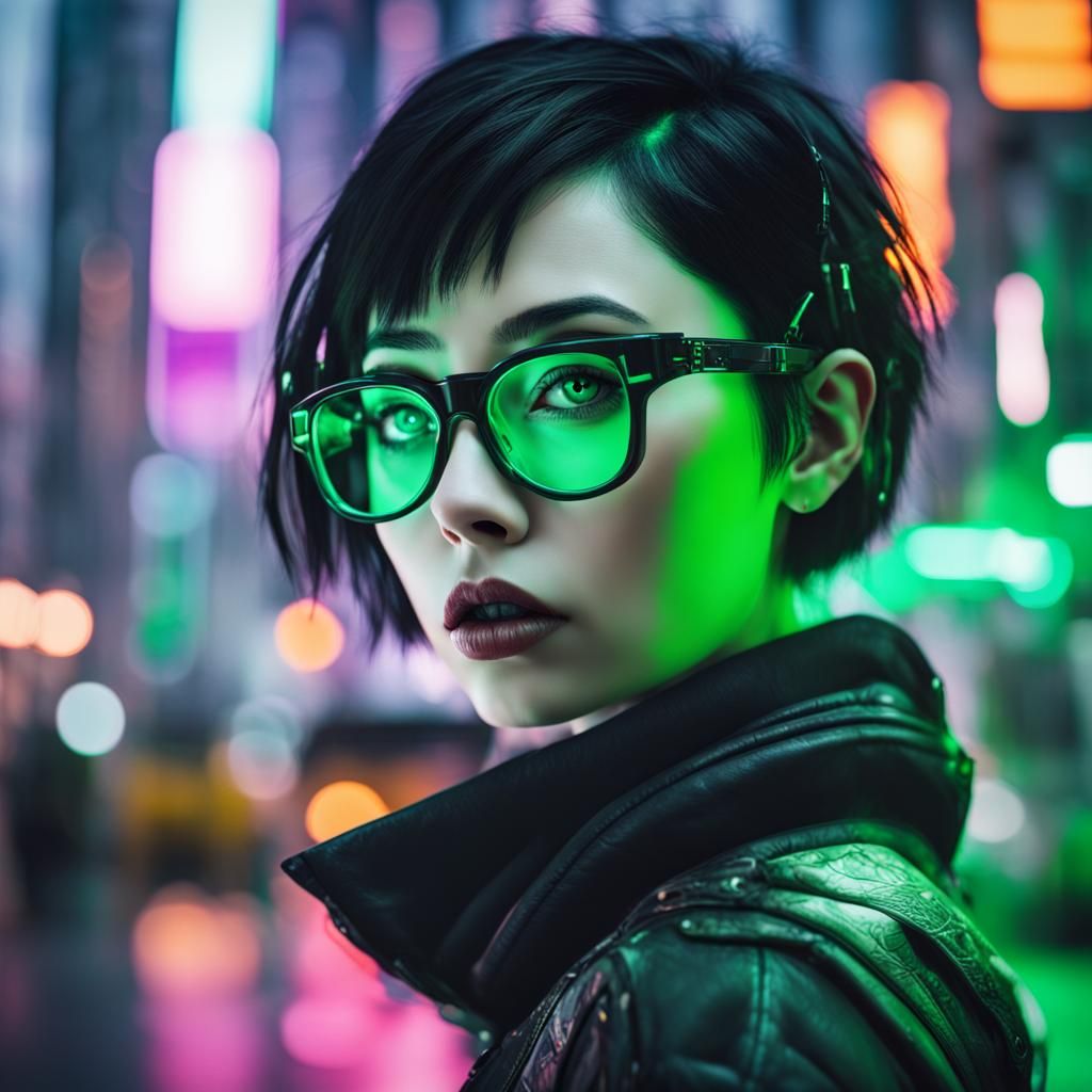Mysterious Cyberpunk Girl in Vibrant City