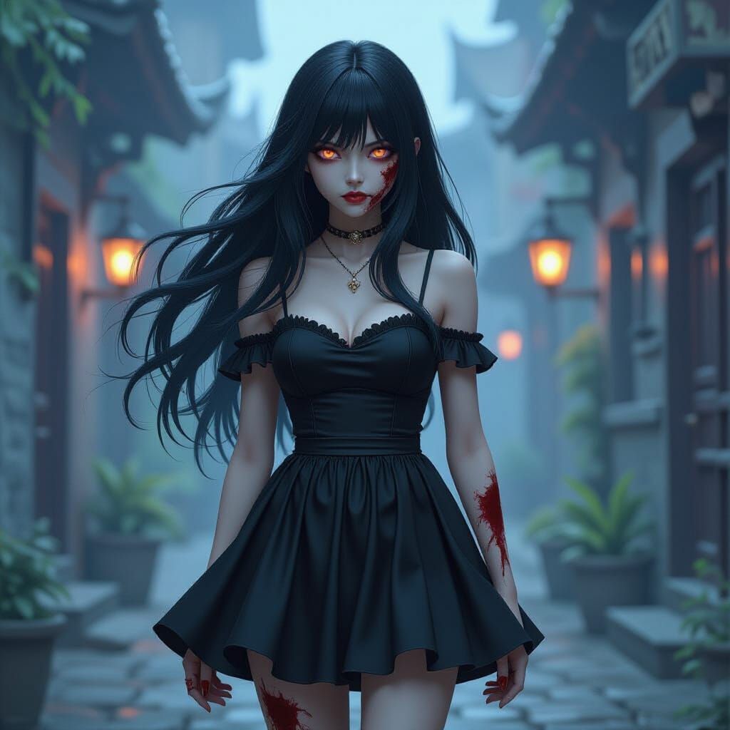 Eerie Zombie Girl in Deep Fantastical Colors