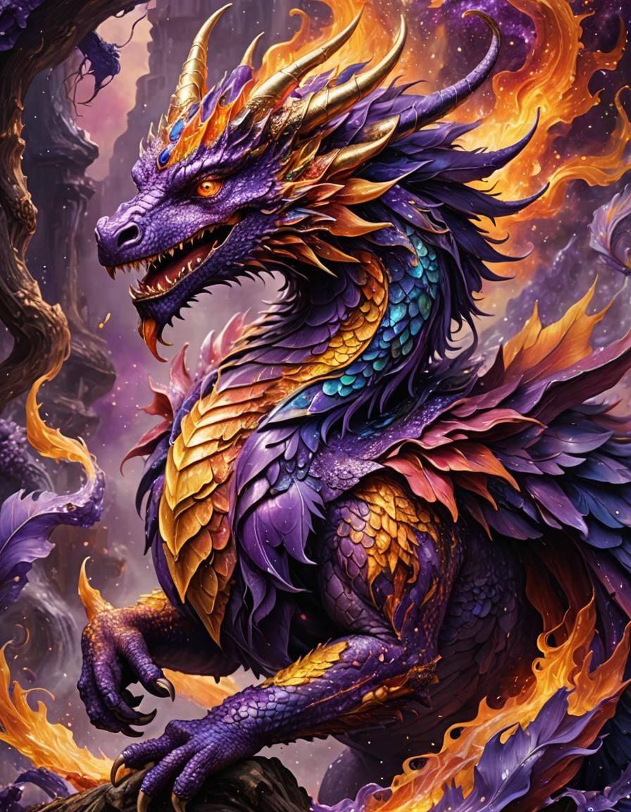 Two-Headed Purple Dragon in Hyperrealistic 3D