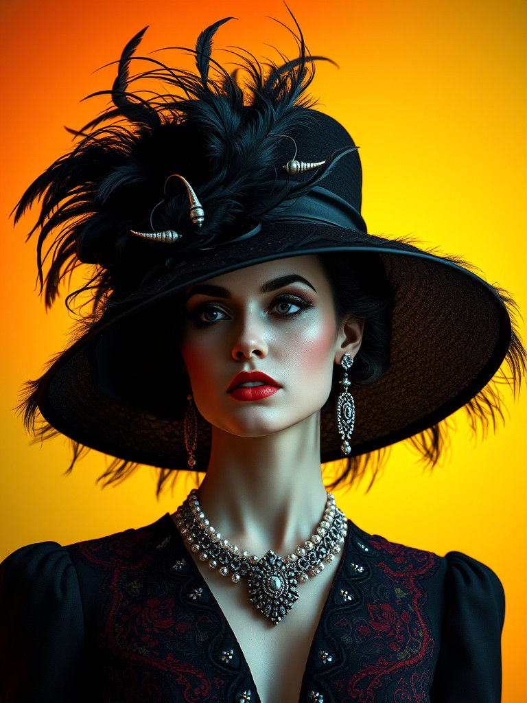 Elegant Woman in Oversized Hat, Art Nouveau Style