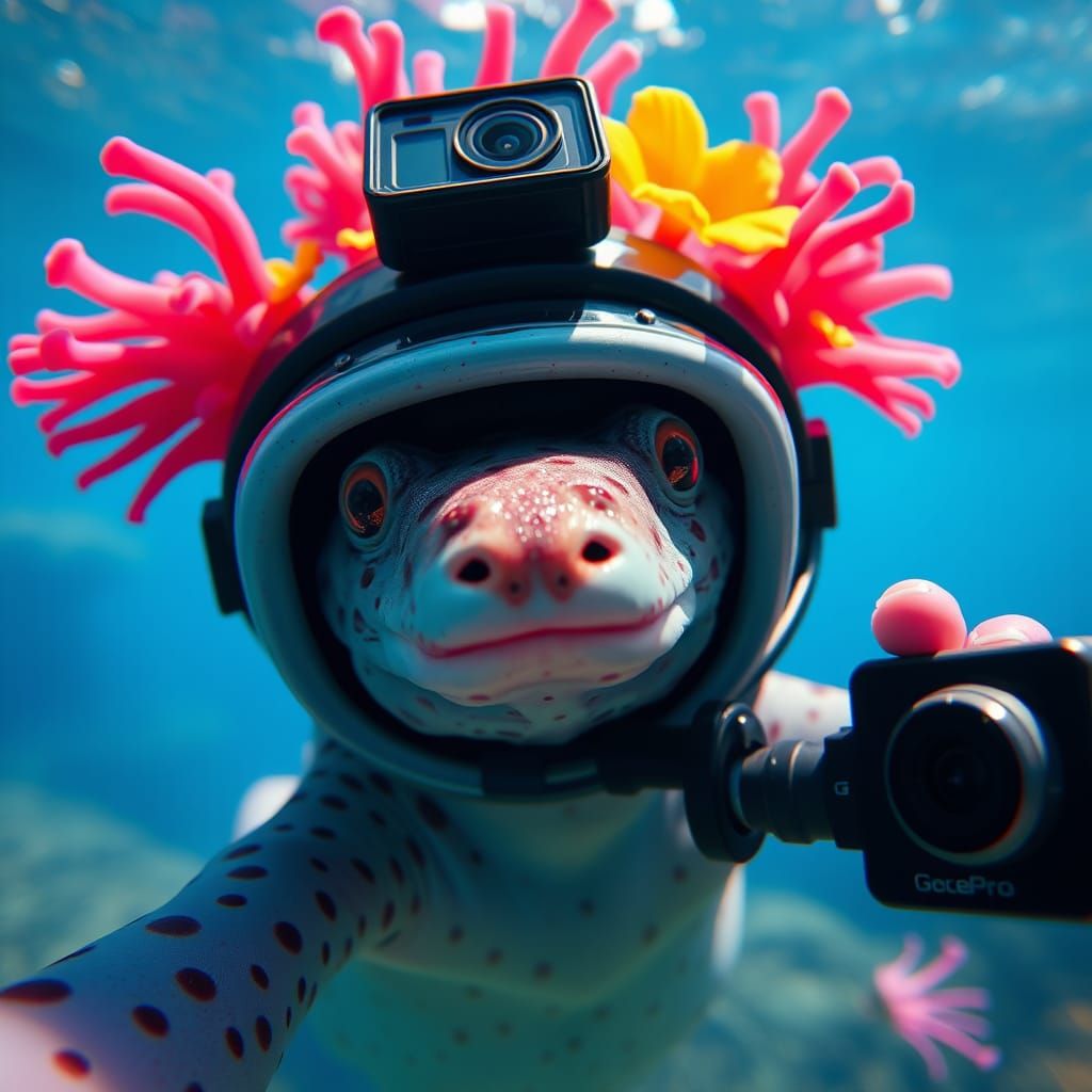 Axolotl Dad Takes a Selfie Underwater