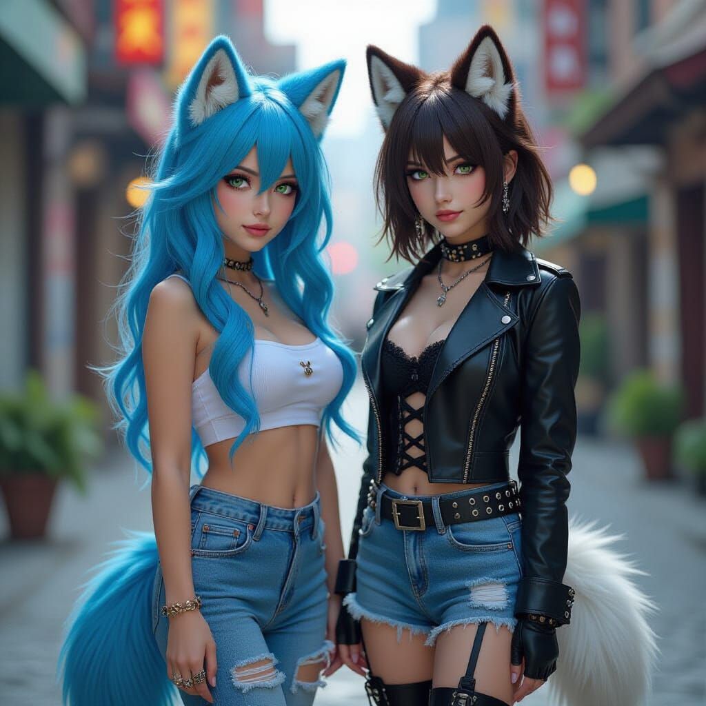 Wolf-Woman and Gothic Friend in Cinematic Portrait