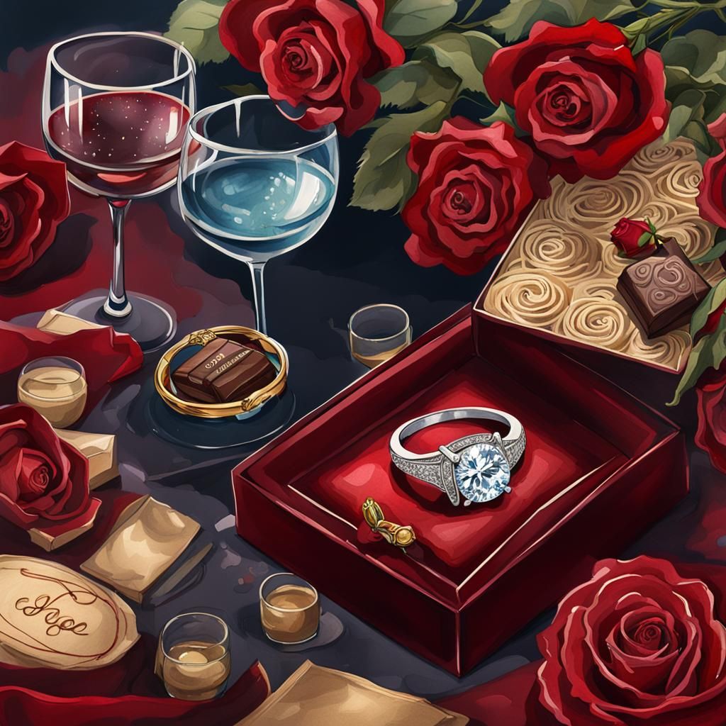 Romantic Engagement Scene in Watercolor and Ink