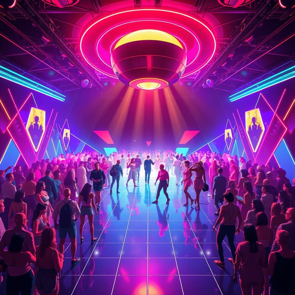 Retro Futuristic Disco Dance Floor in Neon Glory