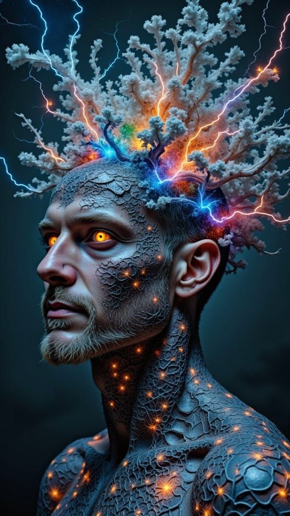 Bioluminescent Fractal Tree Man in Dreamscape