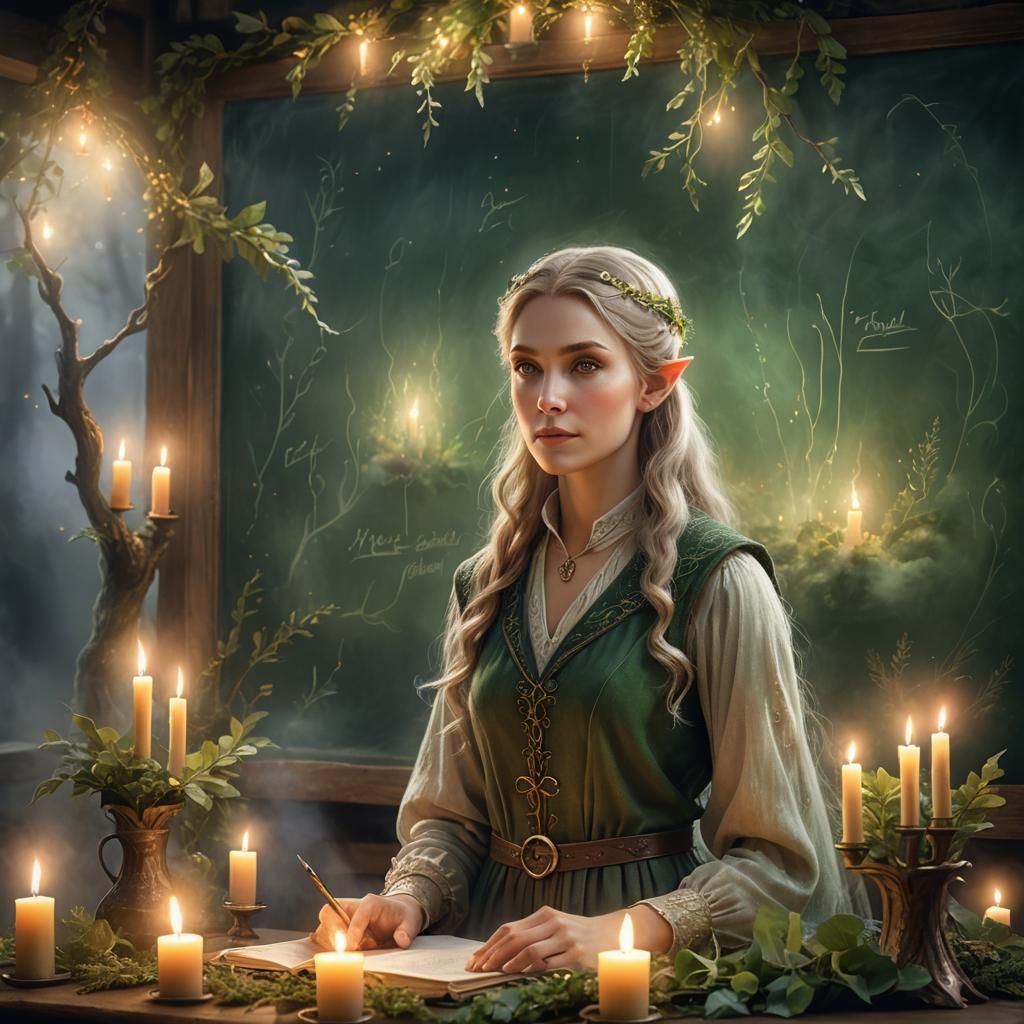 Elven Teacher in Ethereal Fantasy Classroom