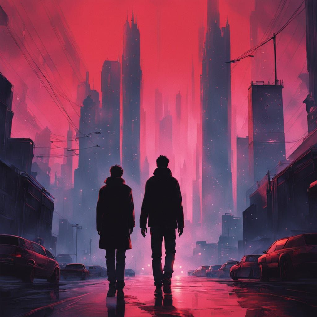 Two Figures Step into a Dystopian Future