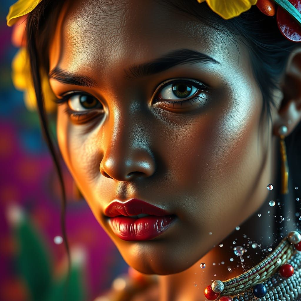 Surreal Tahitian Goddess with Vibrant Colors and Hyper Reali...
