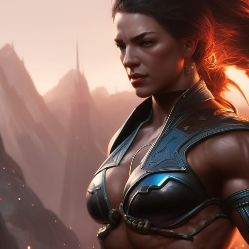 Fantasy Muscle Girl in Dark Concept Art Style