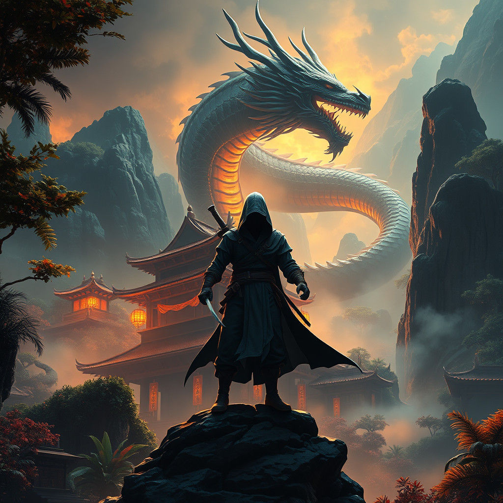 Ninja Warrior on Ancient Temple in Cinematic Style